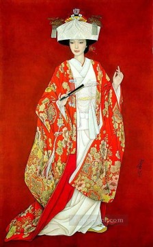 Feng cj niña china de rojo Pinturas al óleo